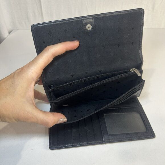 Fossil Maddox Marlow Leather Flap Clutch Wallet Black Vintage Tri-Fold Keyhole - Picture 6 of 8